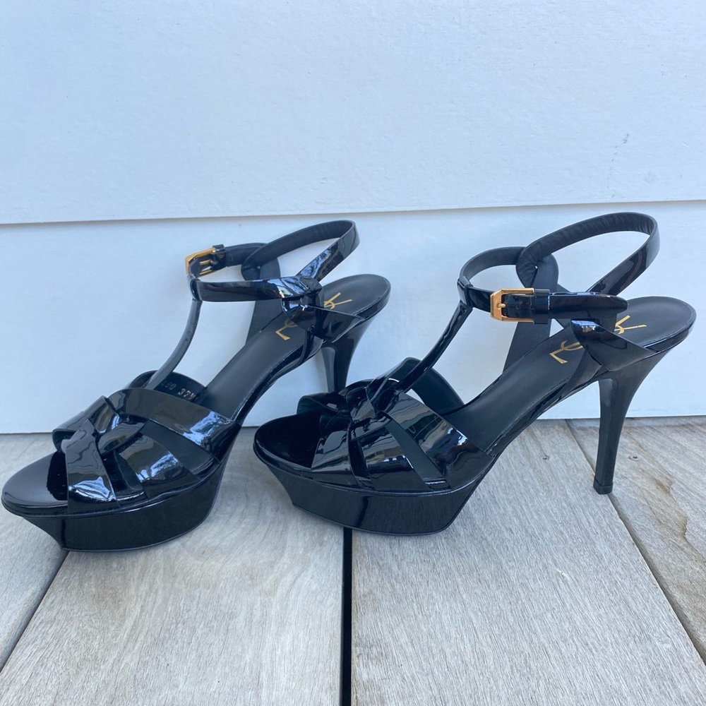 YSL SAINT LAURENT Black Strap Heel